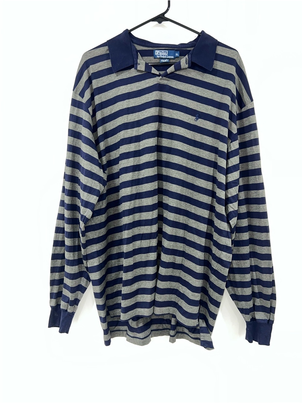 Polo Navy and Gray Striped Rugby Shirt